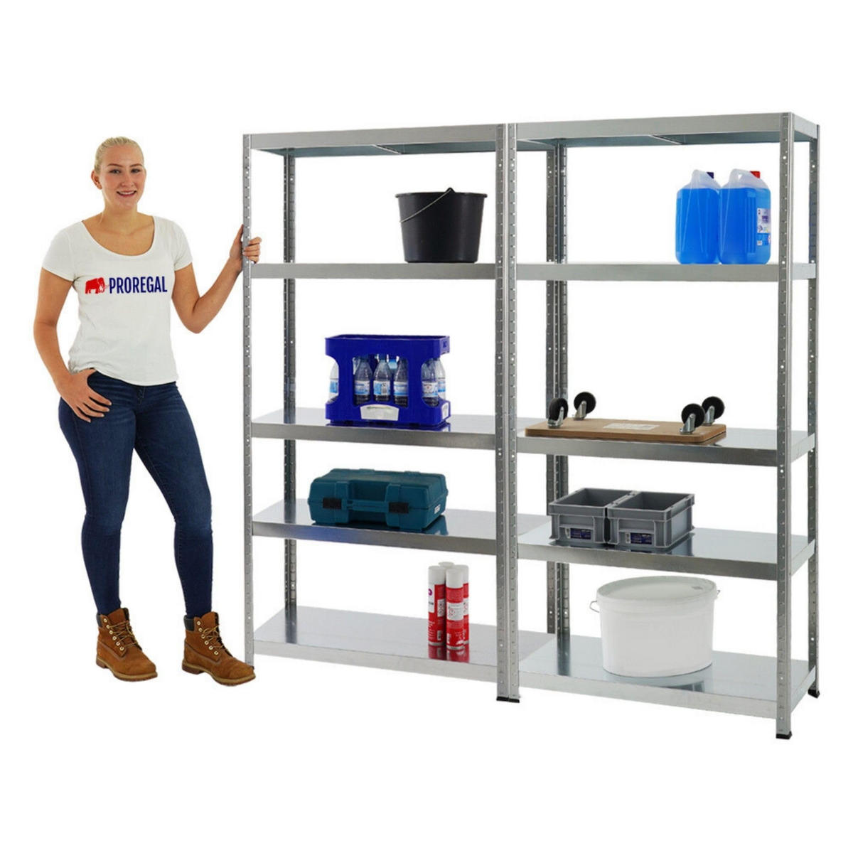 SCHWERLASTREGAL Steel Eagle 2er-Set mit 2x 180x90x40 cm Fachlast 130 kg Verzinkt - Silberfarben, Metall (180/180/40cm) - PROREGAL