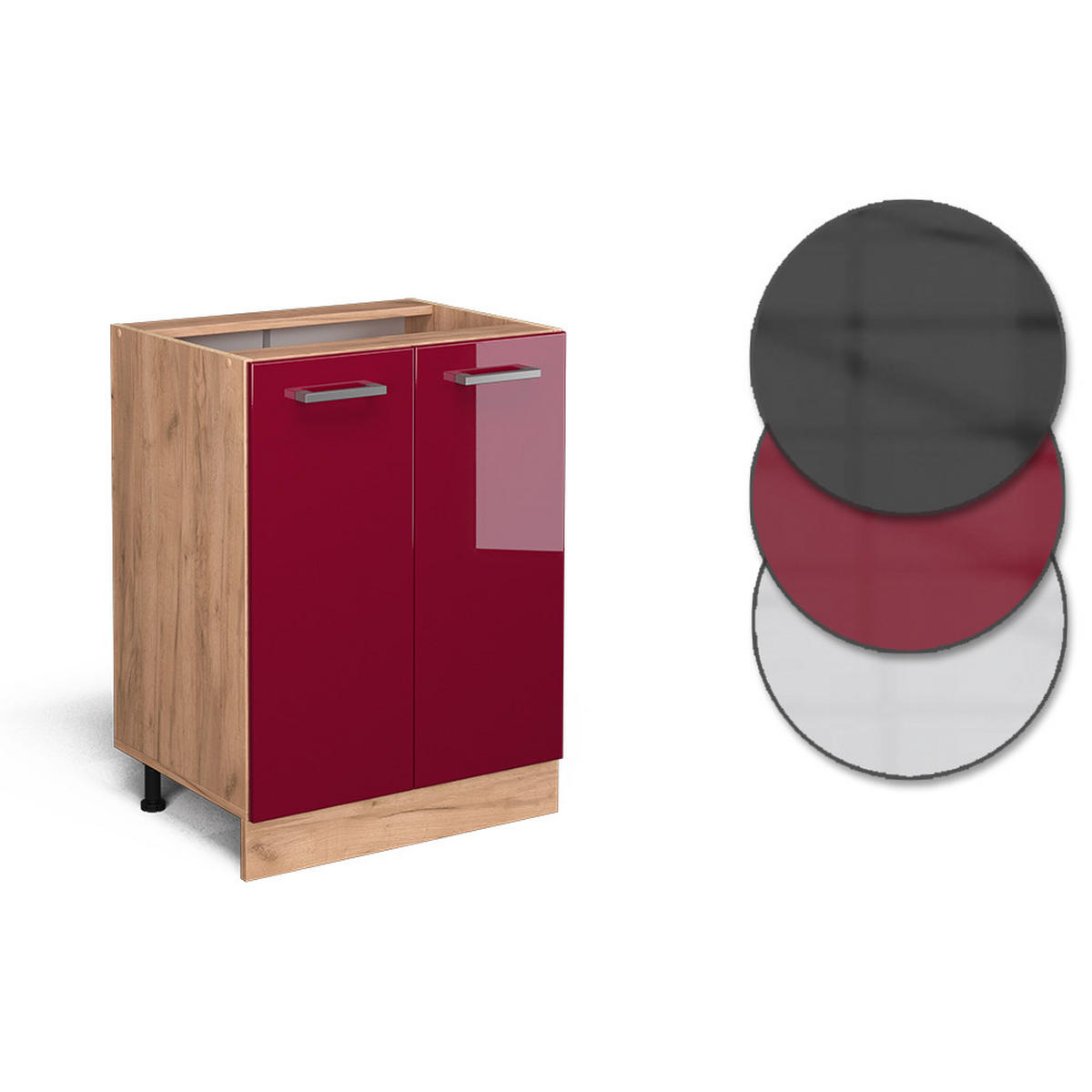 KÜCHENUNTERSCHRANK R-Line Bordeaux Hochglanz 60 cm, AP Anthrazit - Bordeaux/Eiche Wotan, Holzwerkstoff (60/81.6/60cm) - Vicco