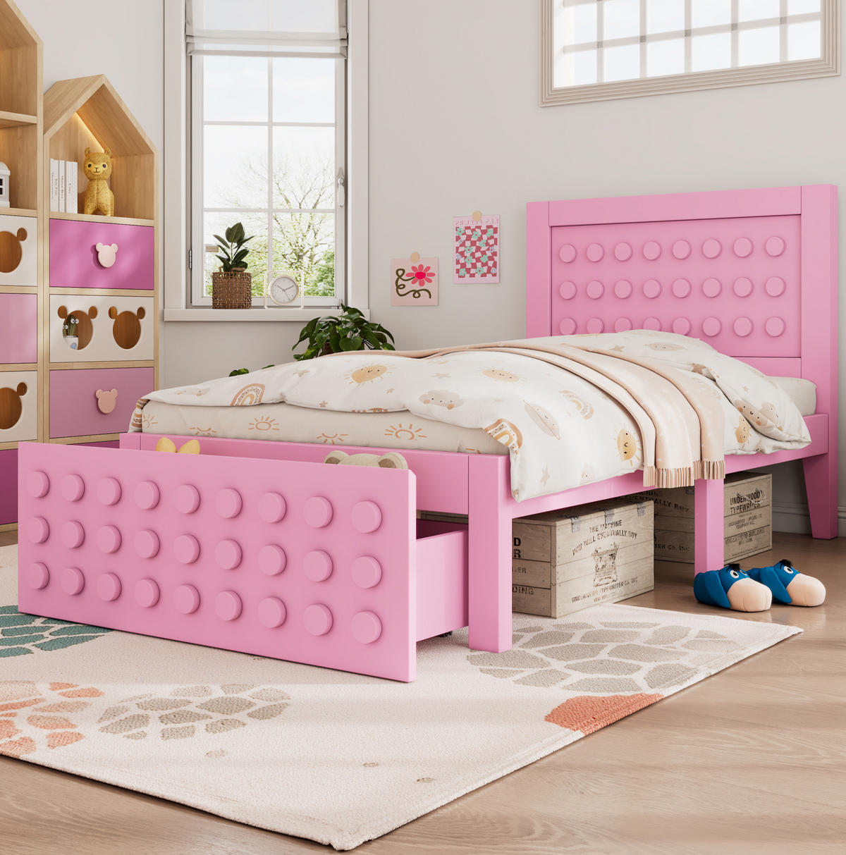 KINDERBETT 90/200 cm aus Holz mit Schublade und Blockdesign Rosa - Rosa, Holz (90/200cm) - Modenvie
