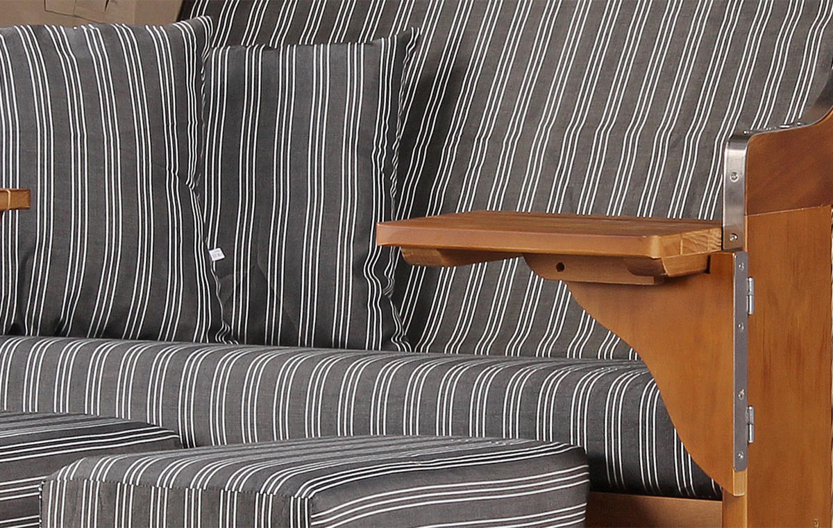 STRANDKORB Komplettset - Schleswig Pinie - PE mokka - Modell 553 - Grau, Holz (120/160/80cm) - bene living