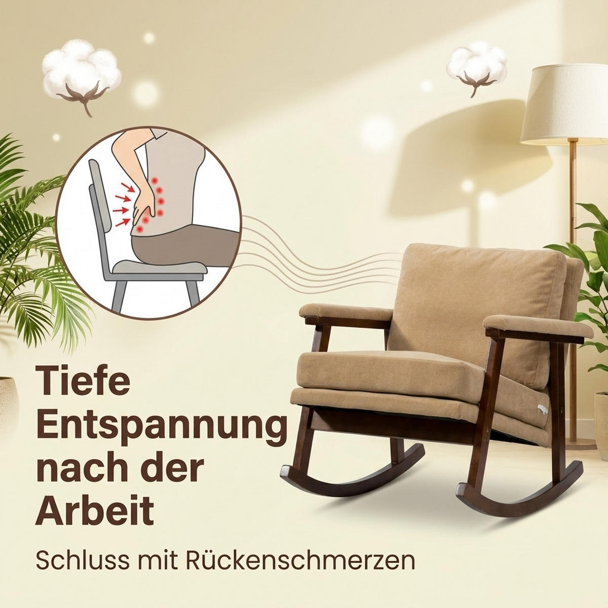 SCHAUKELSTUHL Hellbraun Samt - Hellbraun, Textil (73/80/83cm) - Oxeza