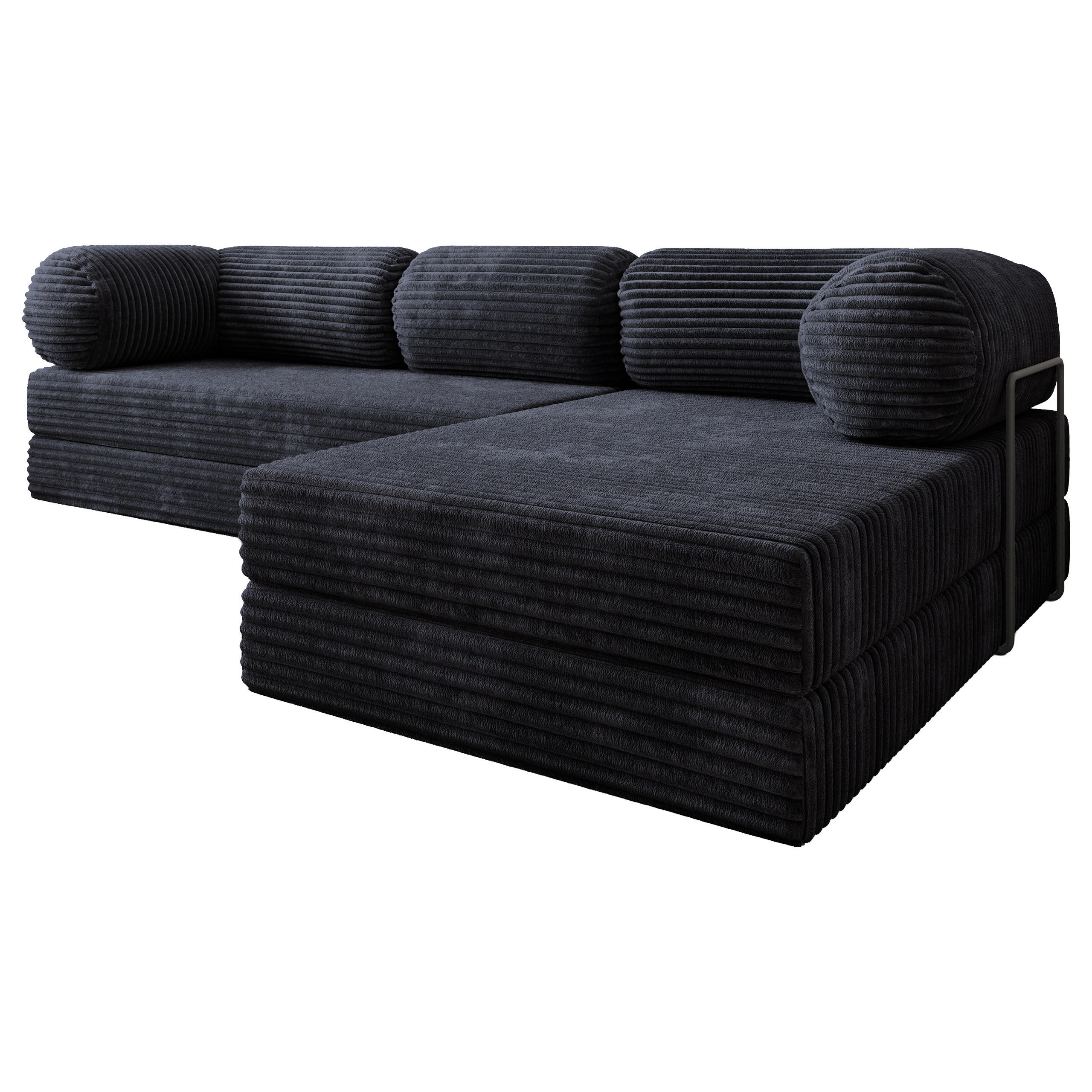 ECKSOFA ETERA modulares Boneless Sofa mit Schlaffunktion Schwarz Kordstoff - Schwarz, Textil (270/160cm) - MASSENO