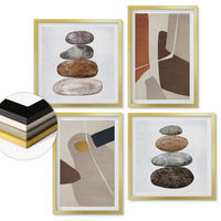 WANDBILDER 4er Set - 50x50 cm & 40x60 cm Goldrahmen - Abstrakte Boho-Formen - Goldfarben, Kunststoff (50/50cm) - ArtPrintCave