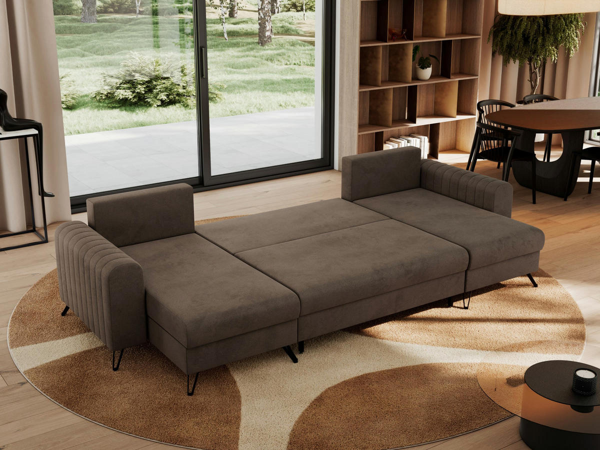 WOHNLANDSCHAFT AXEL U Velvet Braun - Schwarz/Braun, Textil/Metall (312/90/140cm) - MKS