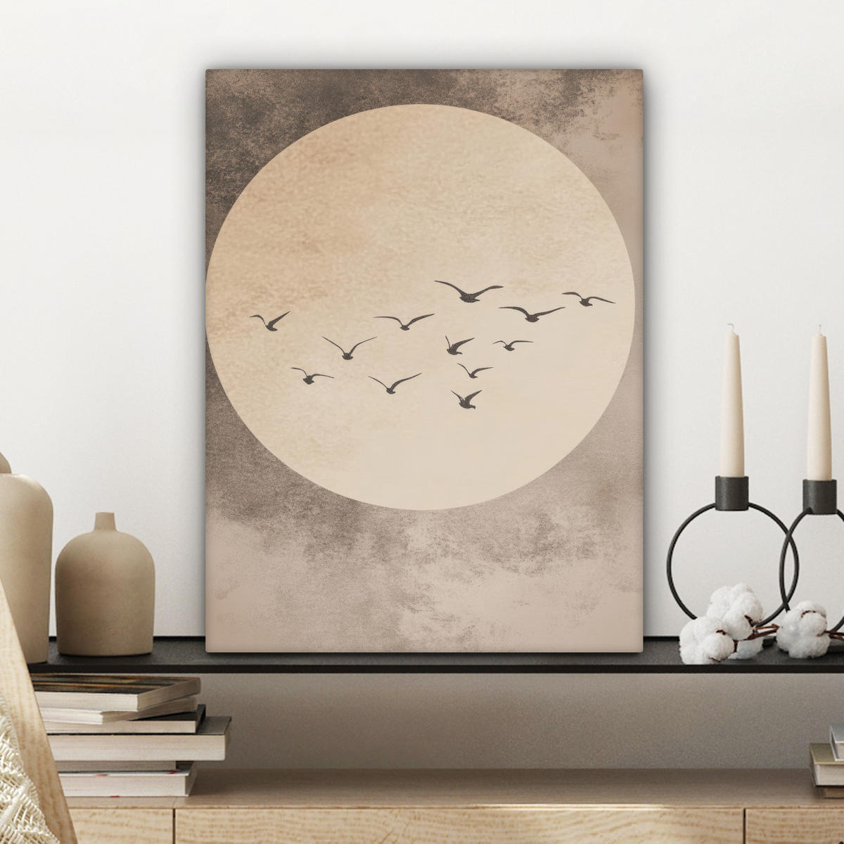 LEINWANDBILD Vogel - Beige - Japanisch Room Decor 30x40 cm - Taupe, Textil (30/40cm) - MuchoWow