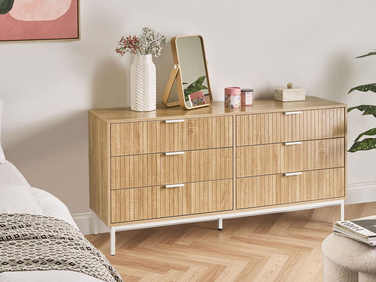 KOMODA s 6 zásuvkami Světle hnědá Royalla - světle hnědá, kompozitní dřevo (140/68/40cm) - Beliani