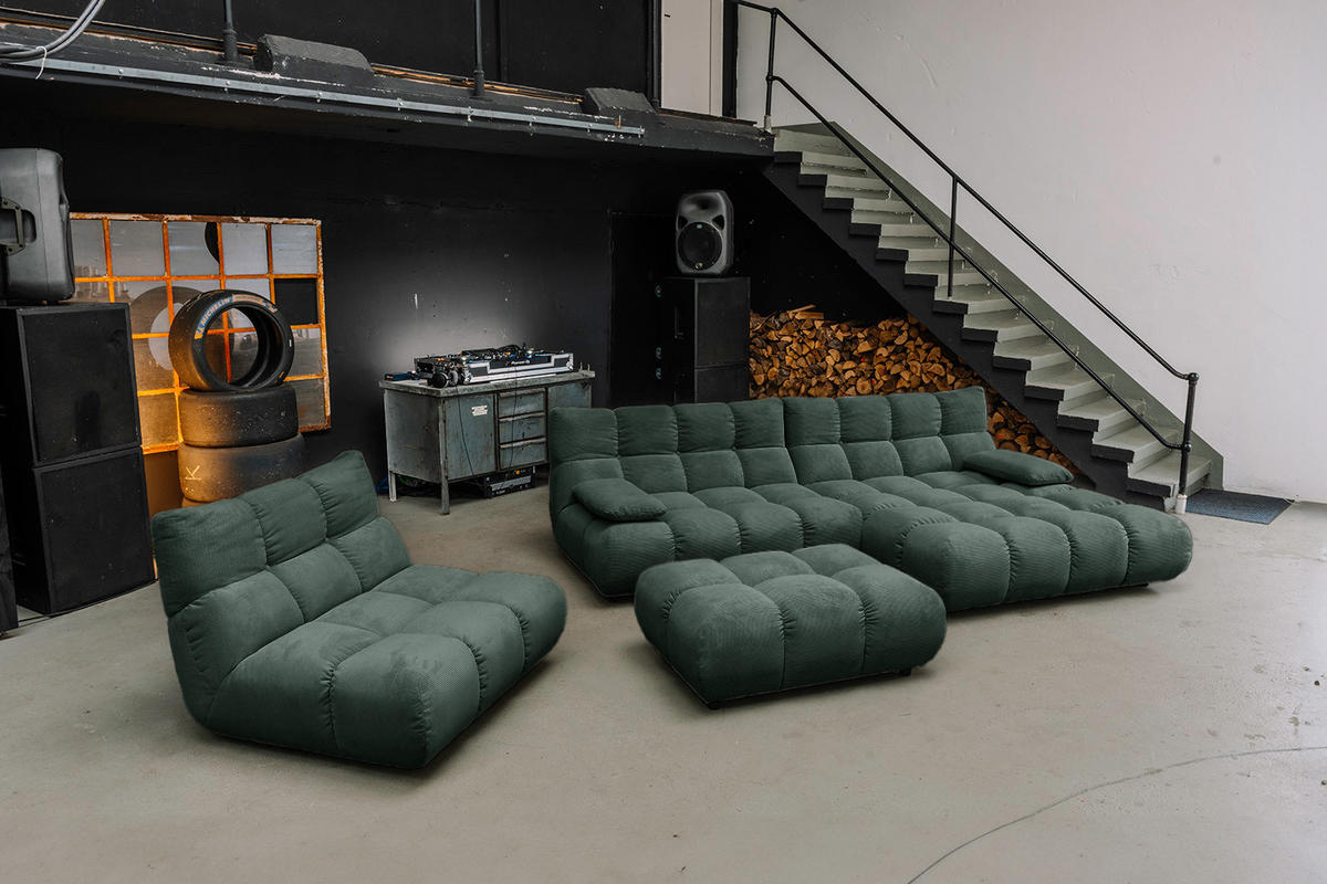 SITZGRUPPE VIVIEN 3ER SET Smaragdgrün Cord - Smaragdgrün, Kunststoff/Textil (510/85/359cm) - KAWOLA