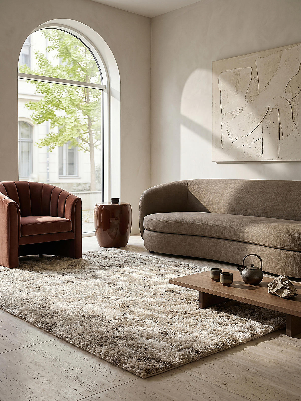 TEPPICH Hochflor DOVEL in Natur, abstrakt, 80 x 150 cm - Beige, Textil (80/150cm) - KADIMA DESIGN