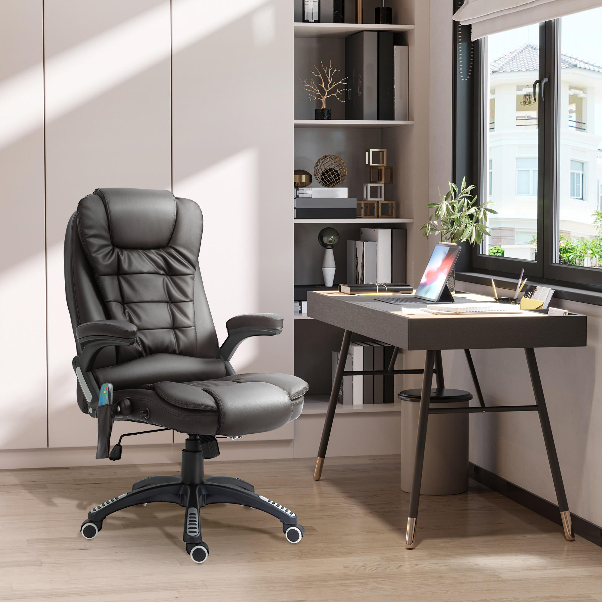 MASSAGESESSEL Bürostuhl Drehstuhl mit Wärmefunktion Chefsessel Bürosessel - Schwarz/Braun, Kunststoff (68/121/62cm) - HOMCOM