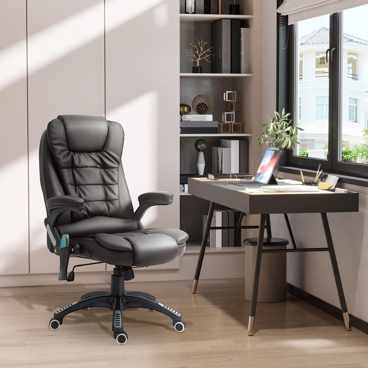MASSAGESESSEL Bürostuhl Drehstuhl mit Wärmefunktion Chefsessel Bürosessel - Schwarz/Braun, Kunststoff (68/121/62cm) - HOMCOM