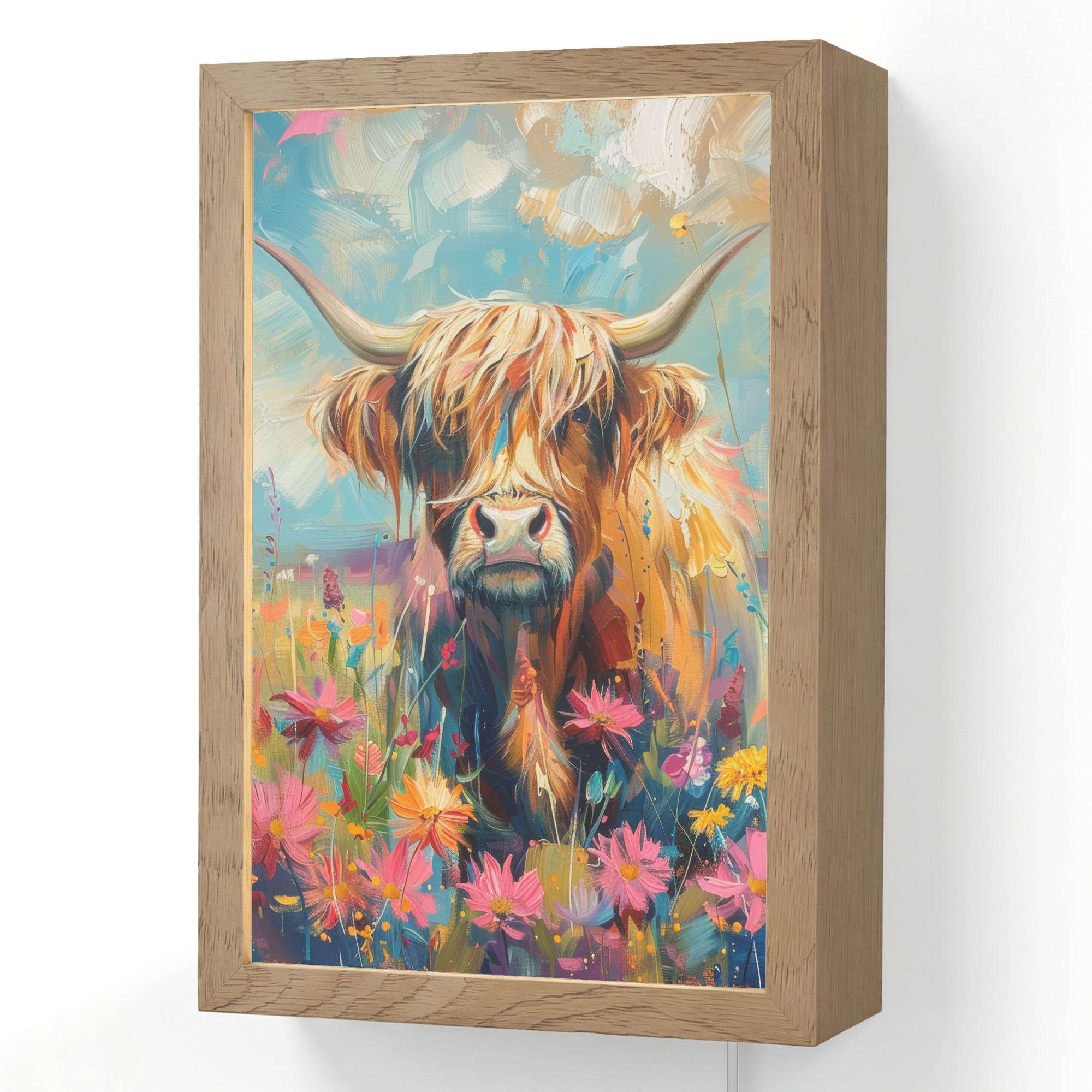 OnlyWow NÁSTĚNNÁ LAMPA Skotský horal - Příroda - Barevné - Květiny 20x30 cm
