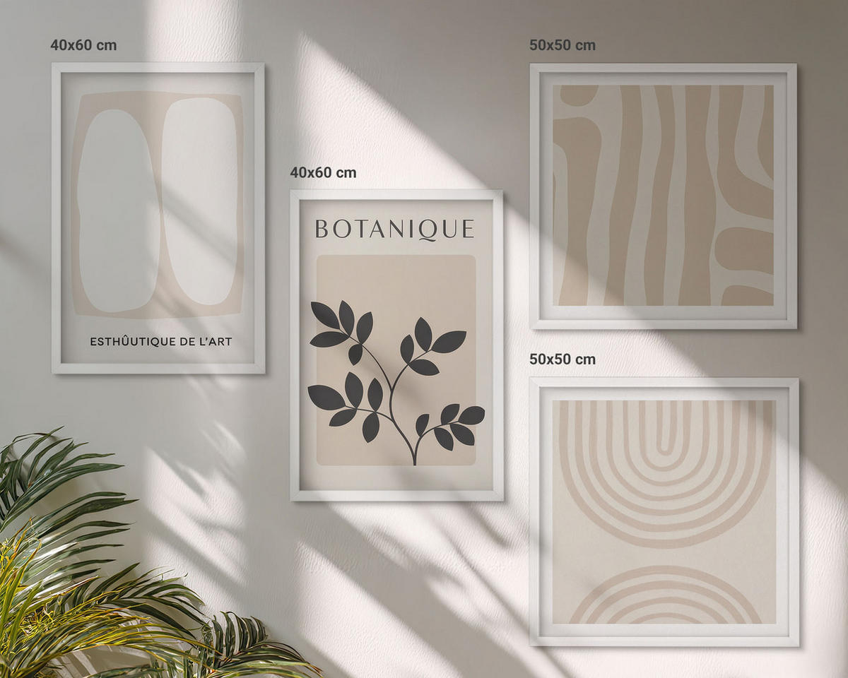 BILDER SET 4er Set - 50x50 cm & 40x60 cm Weißer Rahmen - Boho-Pflanzenposter - Weiß, Kunststoff (50/50cm) - TULUP