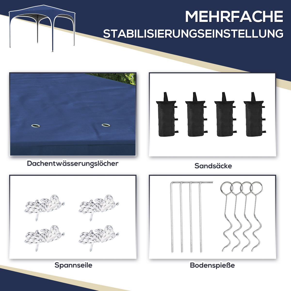 FALTPAVILLON, Weiß, Oxford-Polyester, Stahl - Blau, Metall (295/255/295cm) - Outsunny