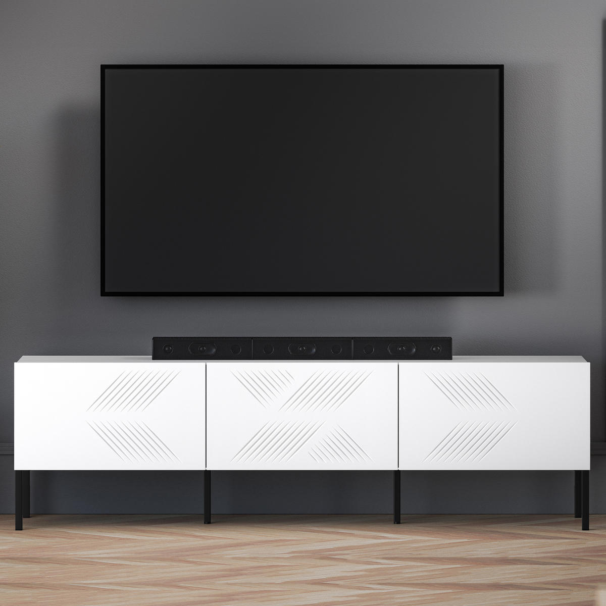 TV-MÖBEL NEBRO,Weiß - Schwarz/Weiß, Holzwerkstoff (170/50/37cm) - KONSIMO®
