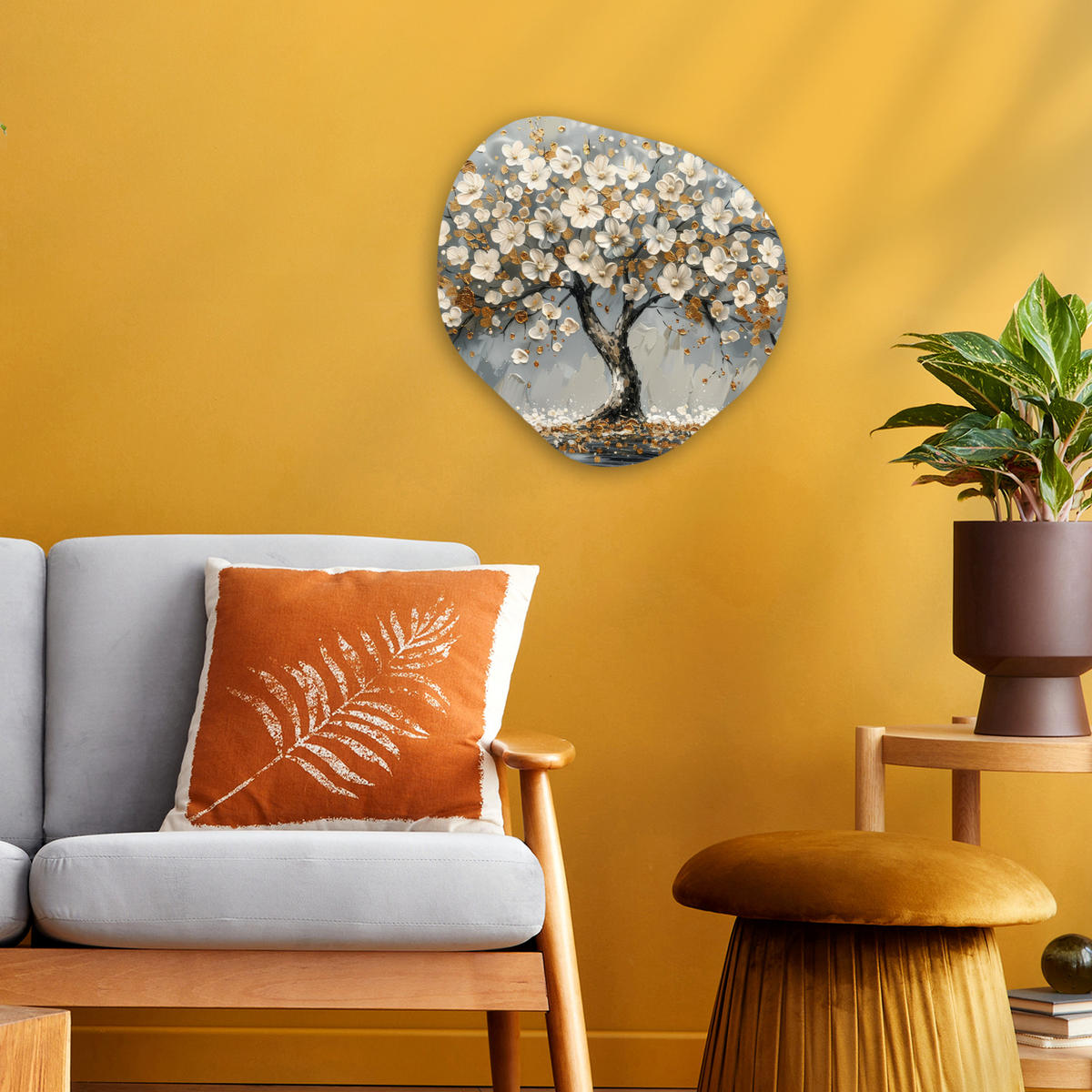 WANDBILD Baum - Gold - Blumen - Abstrakt - Kunst 40x40 cm - Goldfarben, Kunststoff (40/40cm) - MuchoWow