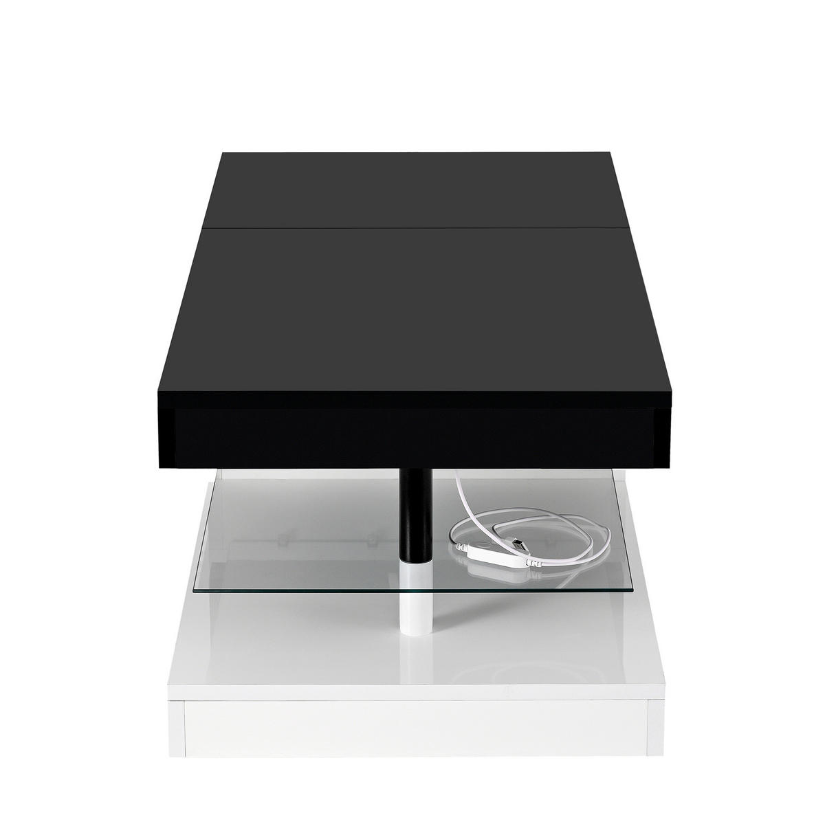 COUCHTISCH 90/45/35,5 cm Schwarz-Weiß mit LED-Beleuchtung und Bluetooth-Steuerung - Schwarz, Holzwerkstoff (90/45/35.5cm) - OKWISH