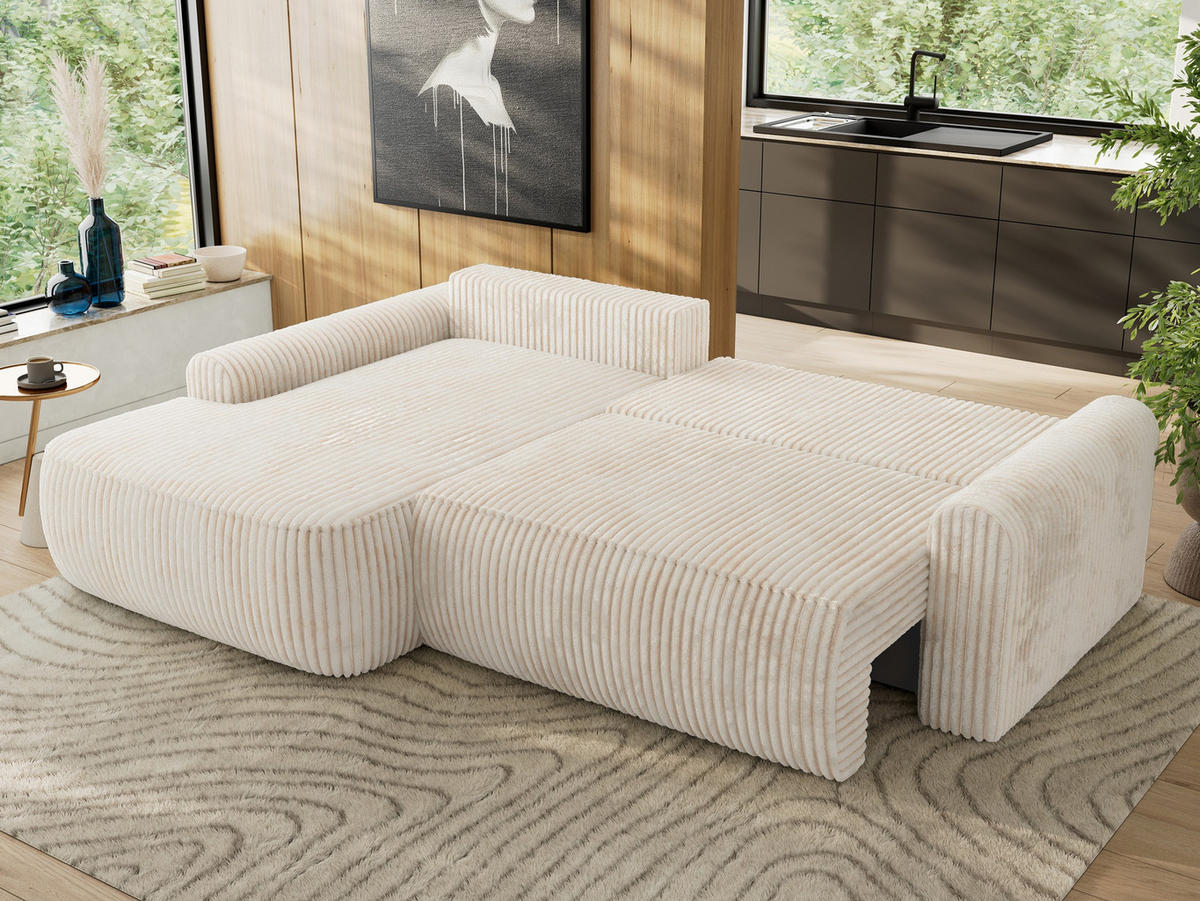 ECKSCHLAFSOFA CUBO L Creme Cord - links - Creme/Schwarz, Kunststoff/Textil (273/187cm) - MKS