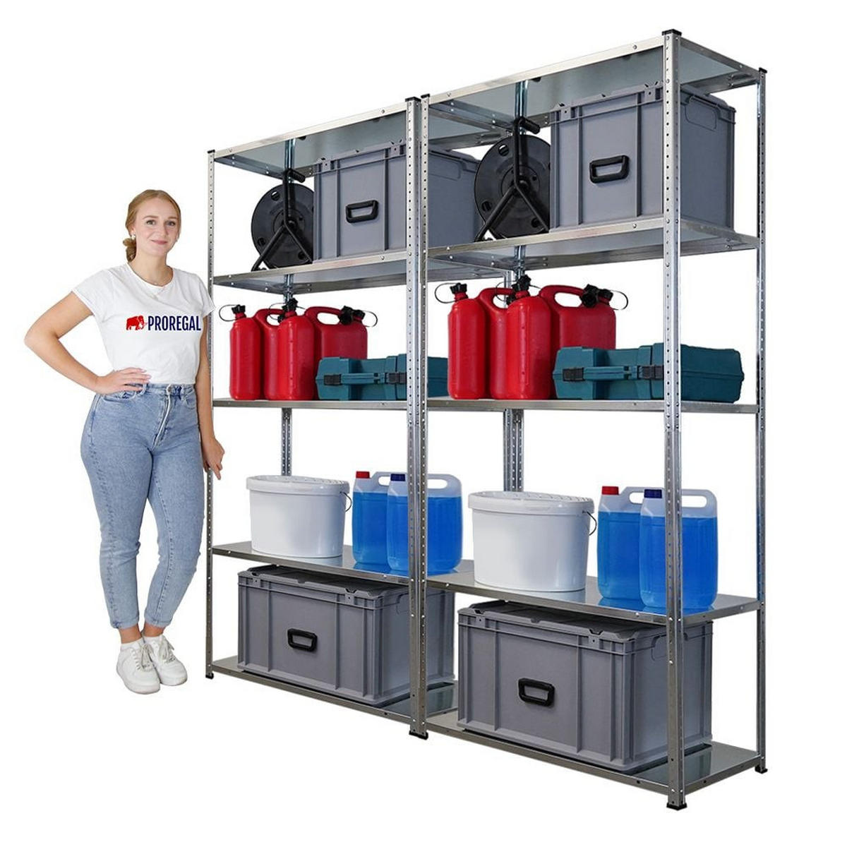 SCHRAUBREGAL Haldor 2er-Set 180x90x40cm Fachlast 100 kg Verzinkt - Silberfarben, Metall (180/180/40cm) - PROREGAL