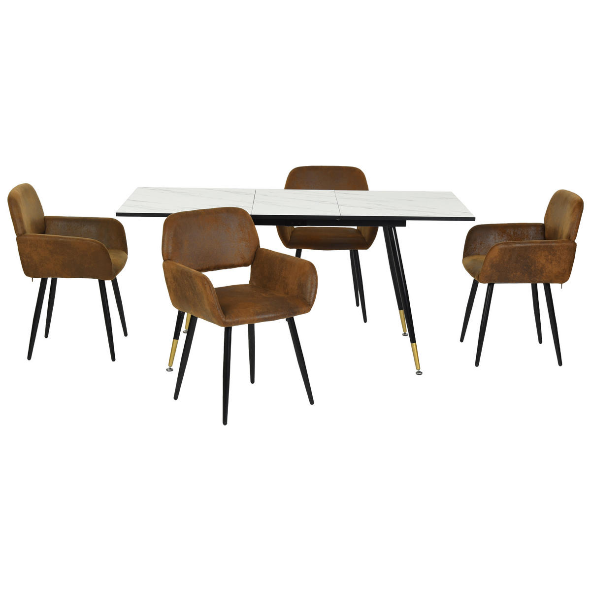 ESSTISCH SET mit ausziehbarem Tisch und 4 bequemen Stühlen - Braun, Holzwerkstoff/Metall (80/75/160cm) - Urban Meuble