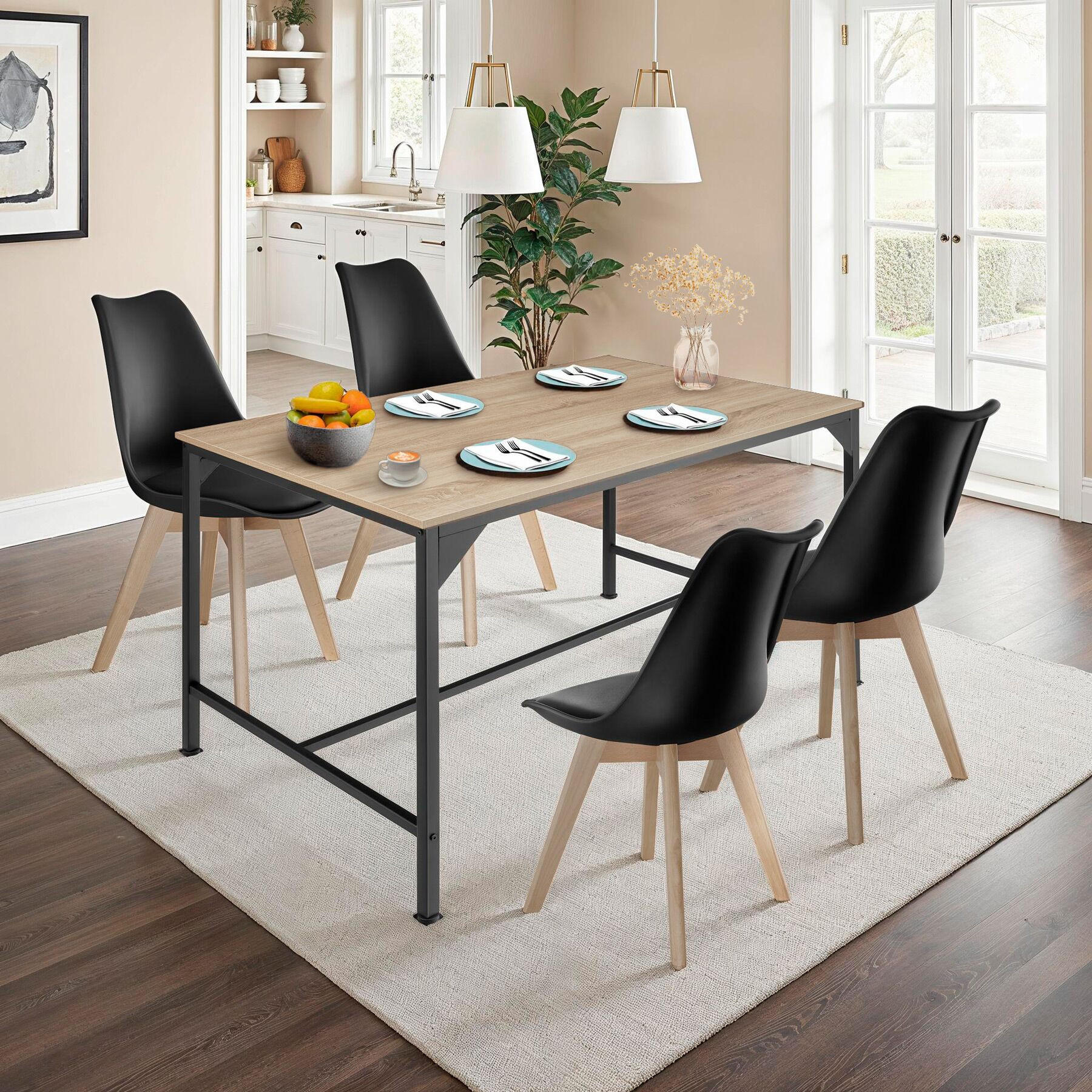 Thumbnail - tectake Esstisch, Natur, Holz, Beton Optik, Rechteckig, 75x75x120 cm, Esszimmer, Tische, Esstische