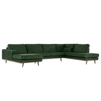 WOHNLANDSCHAFT mit Longchair - Dunkelgrün/Eichefarben, Eichenholz/Textil (371/81/219cm) - home24