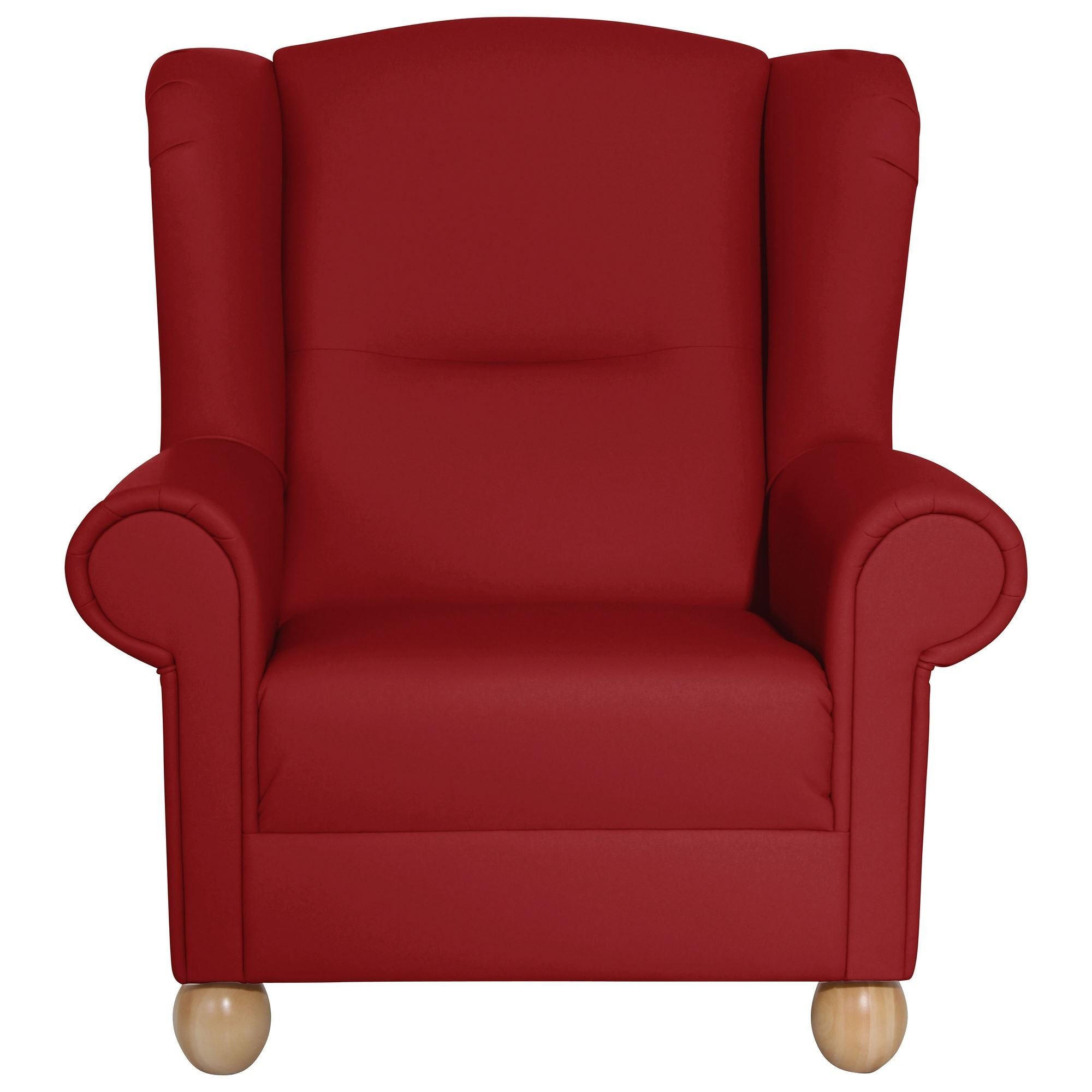 OHRENBACKENSESSEL Kasha Bezug Kunstleder Buche natur / chilli - Rot/Buchefarben, Kunststoff (93/103/87cm) - 58aufmkessel