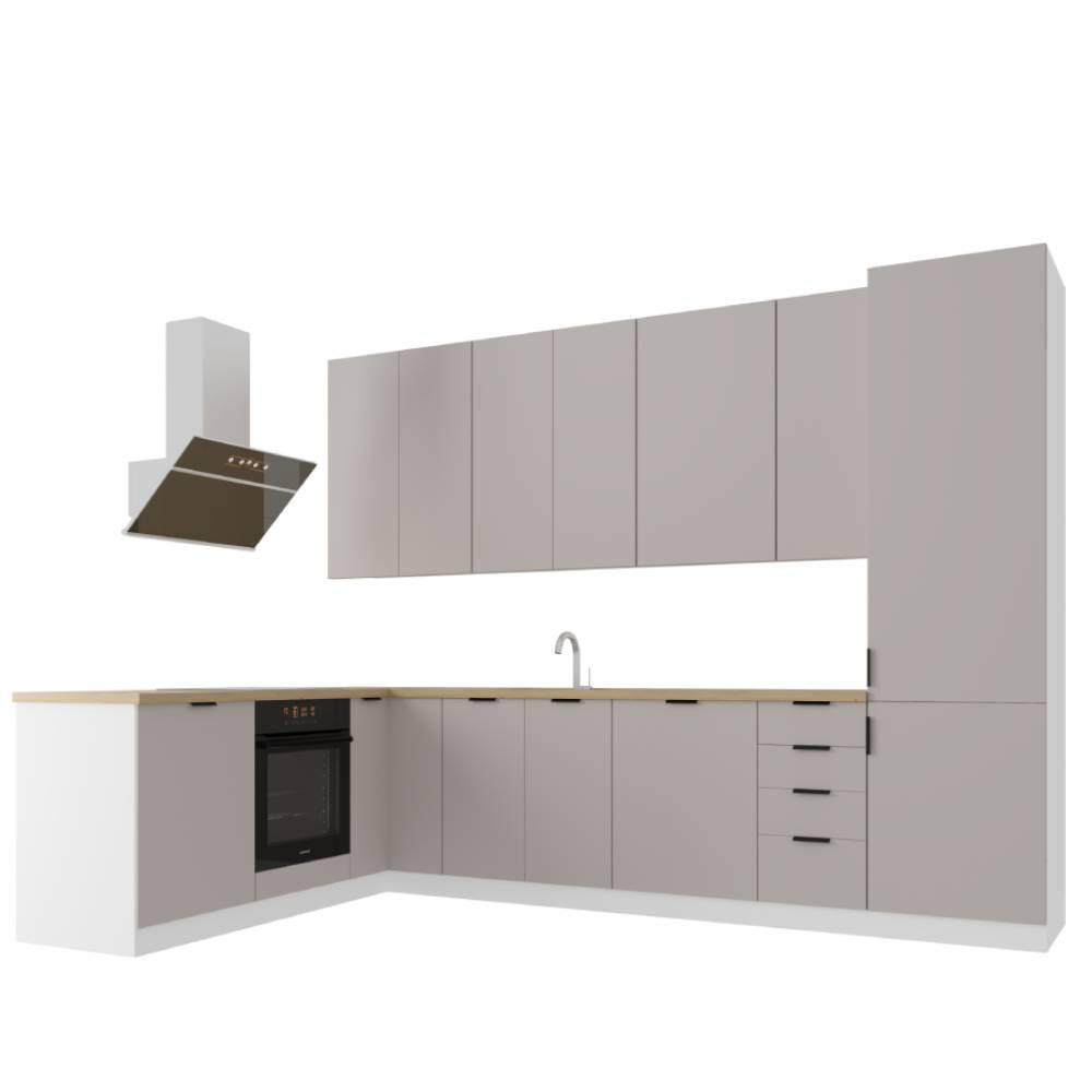 WINCKELKÜCHE 330 × 210 cm Sorento K51-M330 in Beige / Weiß - Beige/Weiß, Holz/Metall (330/212/210cm)