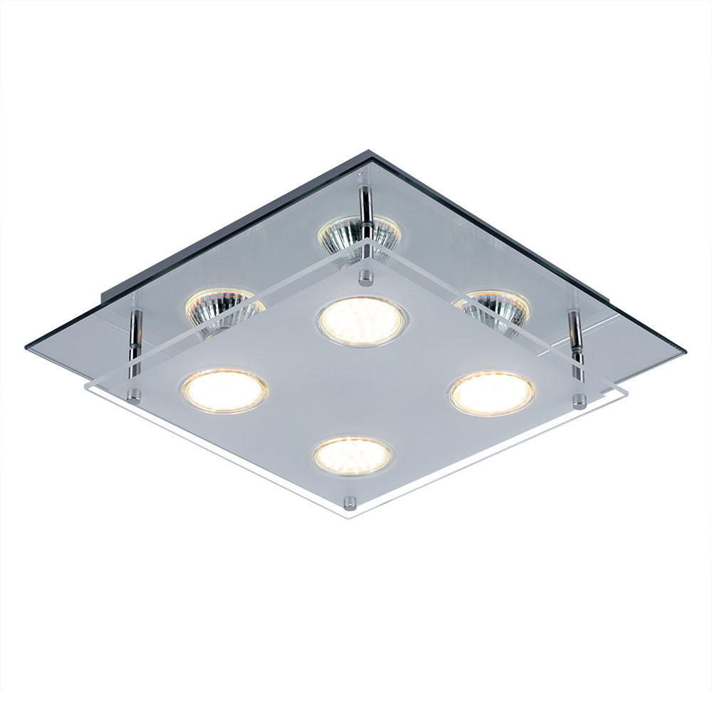 LED DECKENLEUCHTE Glas Chrom Silber - Silberfarben, Glas (27/27/8cm) - Globo Lighting