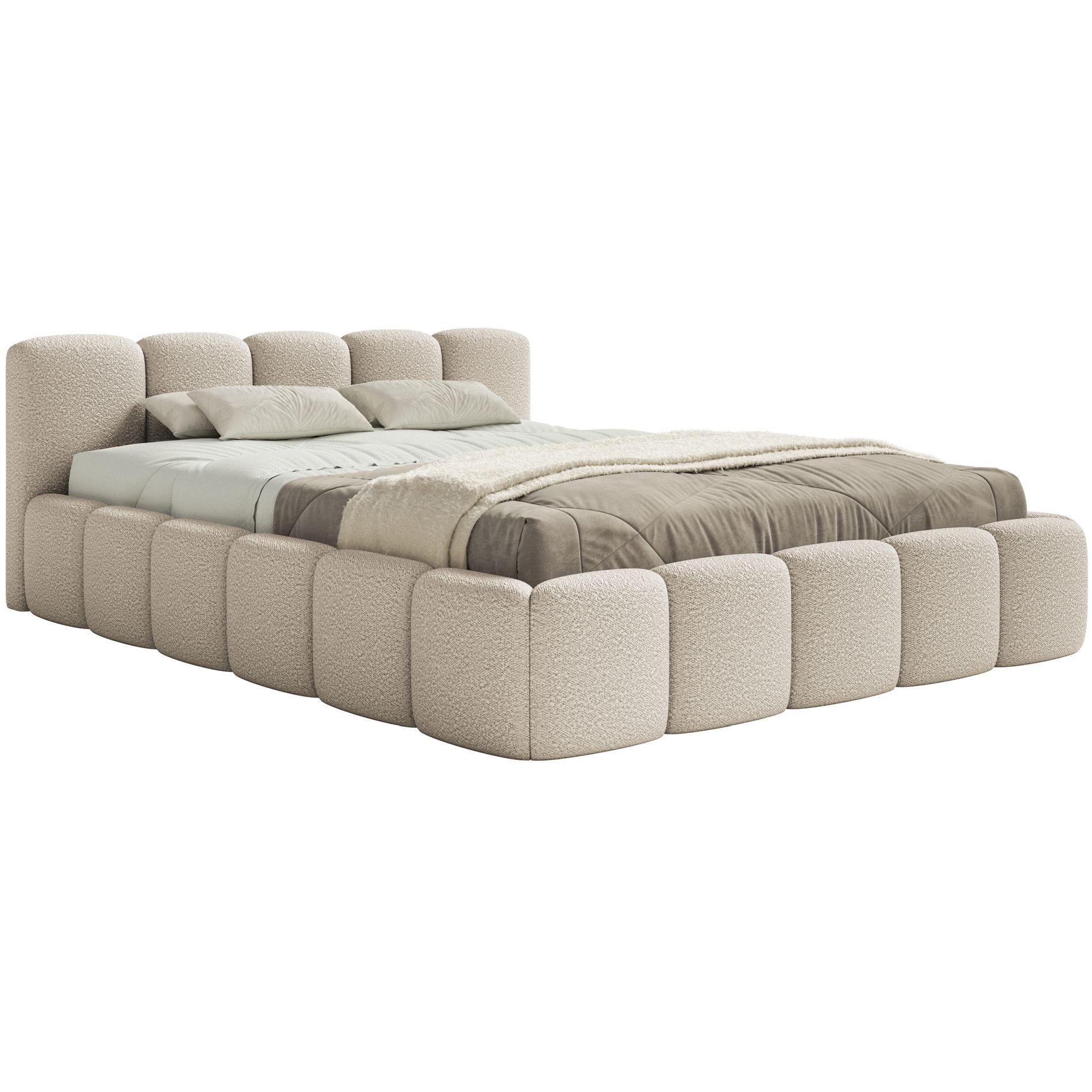 POLSTERBETT Cloudy Low Hellbeige Bouclébezug 180x200 - Ecru, Textil (180/200cm) - Selsey