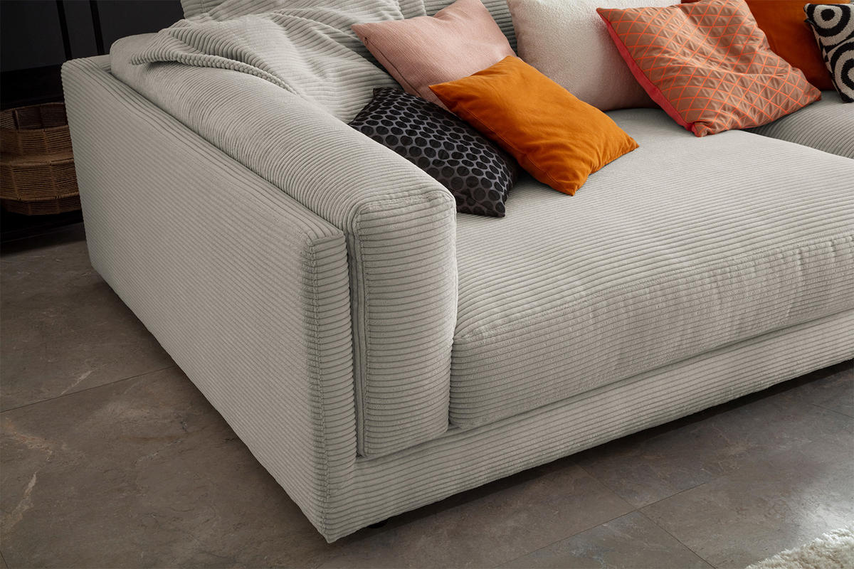BIG SOFA RAINA Steingrau Cord - Greige/Schwarz, Kunststoff/Textil (294/85/150cm) - KAWOLA