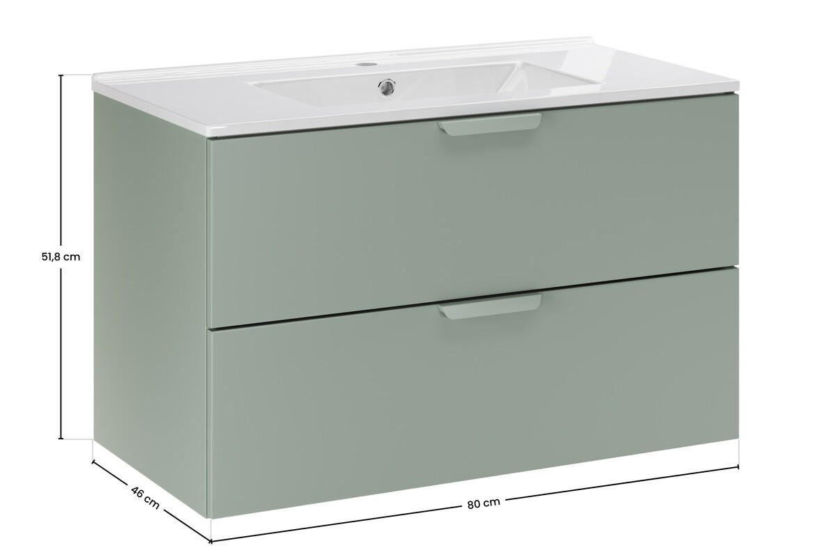 WASCHTISCHKOMBI 80 cm 2 Teile - Aster Green A BM411 in Grün Matt - Weiß Hochglanz/Grün, Holz/Keramik (80/51.8/46cm)