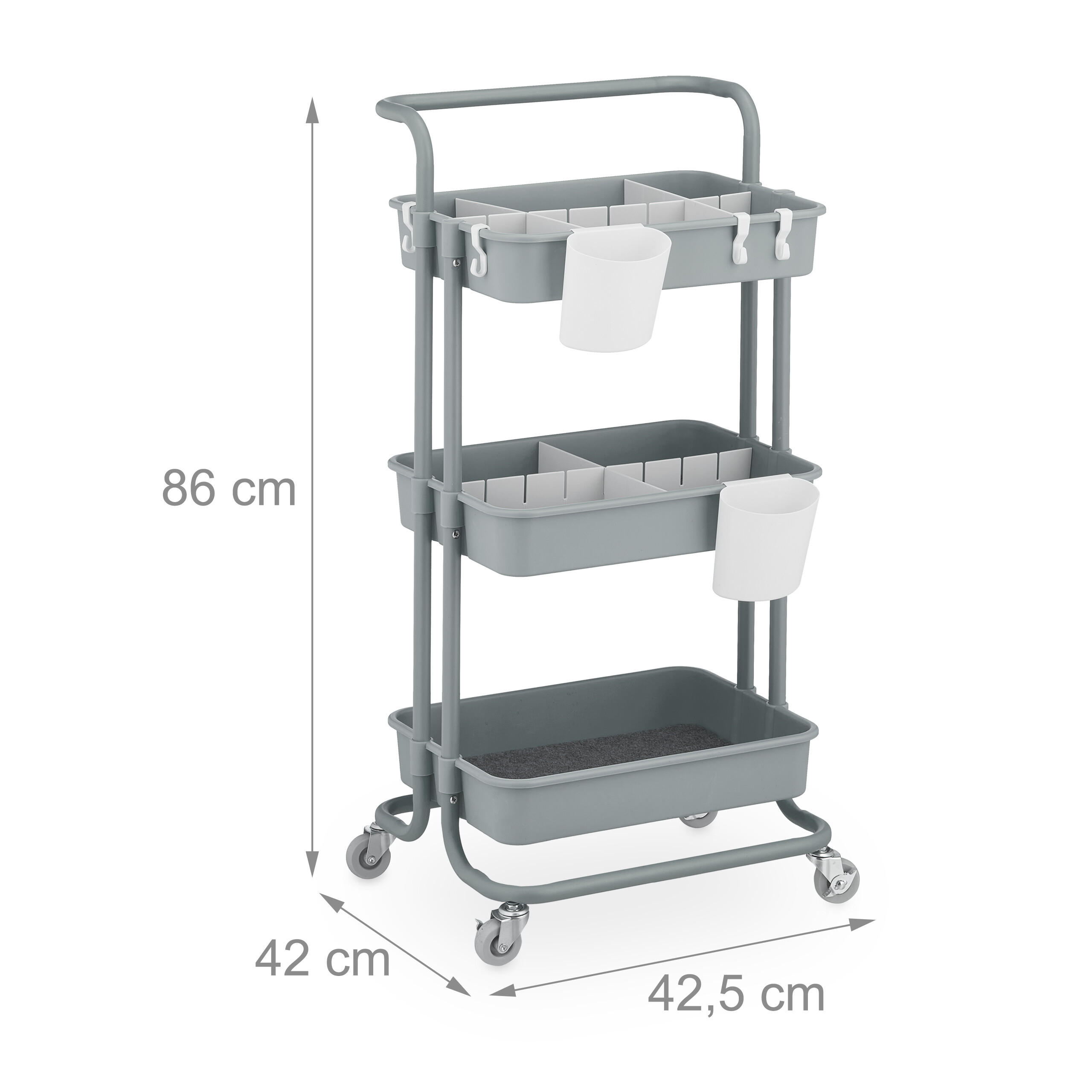 Thumbnail - Relaxdays Rollwagen, Grau, Textil, 42.5x86x36 cm, Esszimmer, Servierwagen