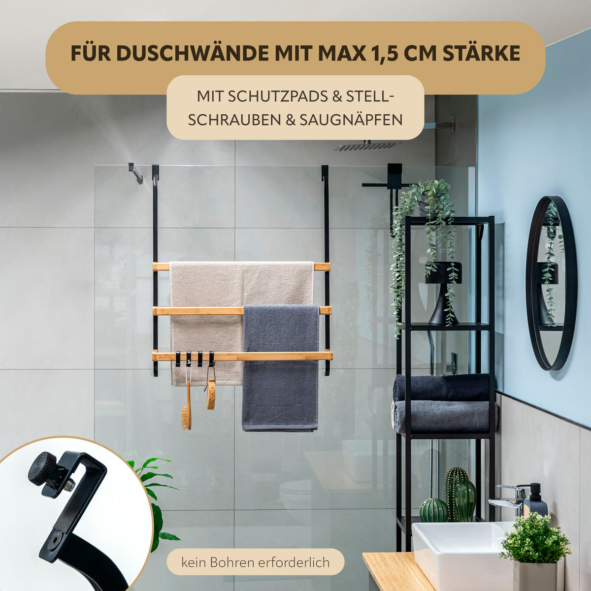 HANDTUCHHALTER, schwarz, Metall - Schwarz, Metall (63.5/77.5/21cm) - eluno