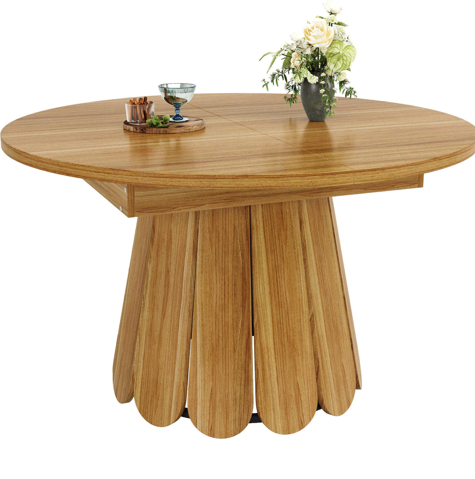 Modfu JÍDELNÍ stůl z MDF a kovu 118(158)x118x76,8 cm hnědý rozkládací s úložným prostorem pro vložku a stabilní konstrukcí