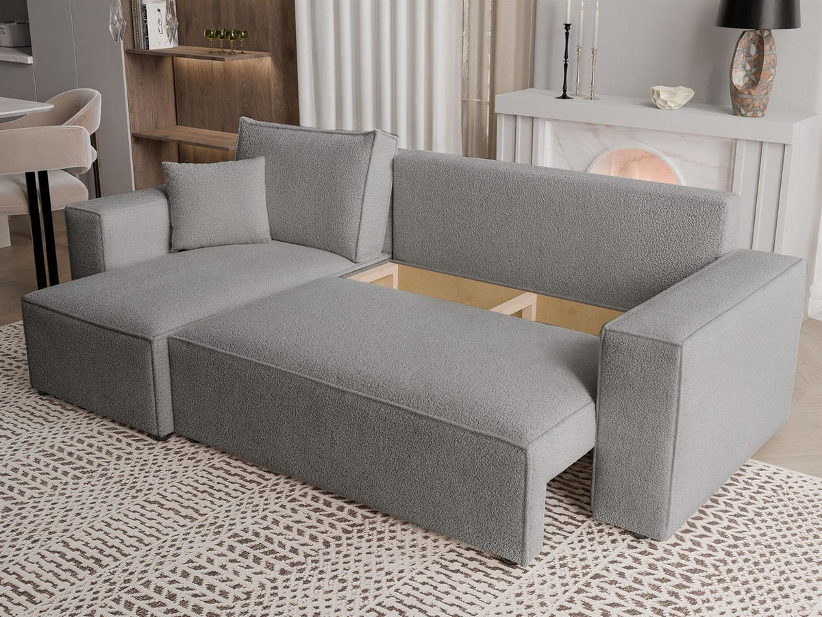 ECKSOFA Adara Mit Schlaffunktion - Grau, Holzwerkstoff/Textil (244/145cm) - Fun Möbel