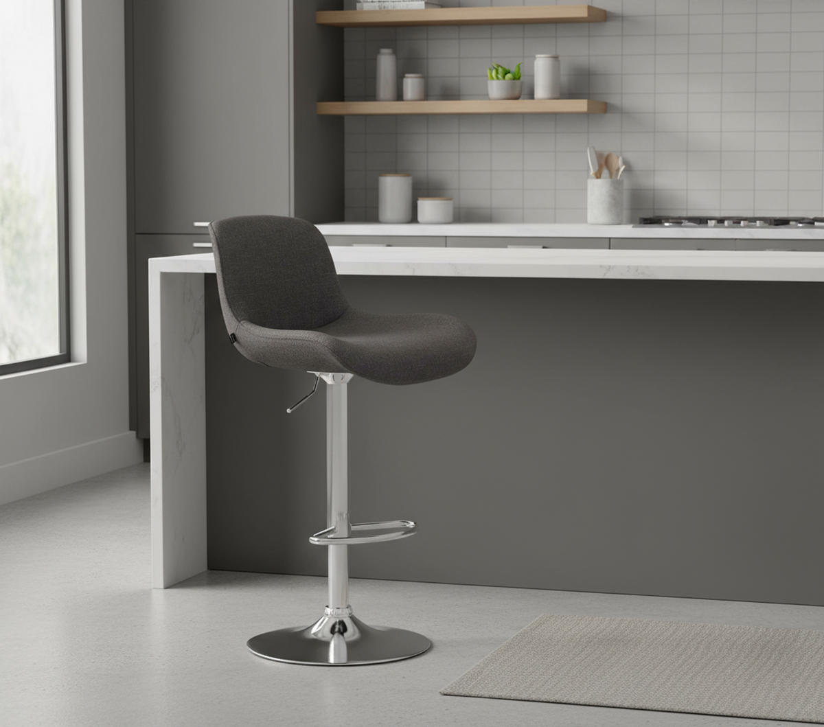 BARHOCKER 2er Set Salomon Chrom Stoff dunkelgrau - Chromfarben/Dunkelgrau, Textil/Metall (50/106/52cm) - TPFLiving