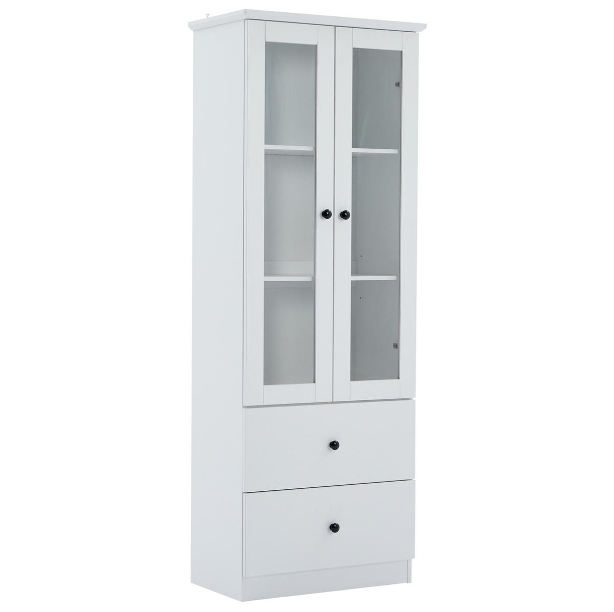 VITRINA 165 cm bijela s LED rasvjetom, USB priključkom i 2 ladice - bijela, drvni materijal (60/165/35.5cm) - BEAOK