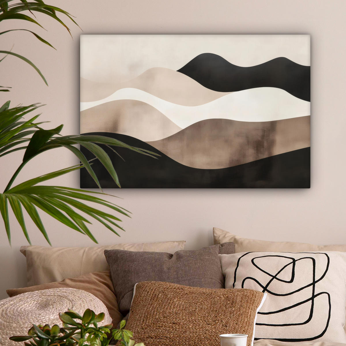 LEINWANDBILD Abstrakt - Landschaft - Wellen - Cremefarben Gemälde 60x40 cm - Cappuccino, Textil (60/40cm) - MuchoWow