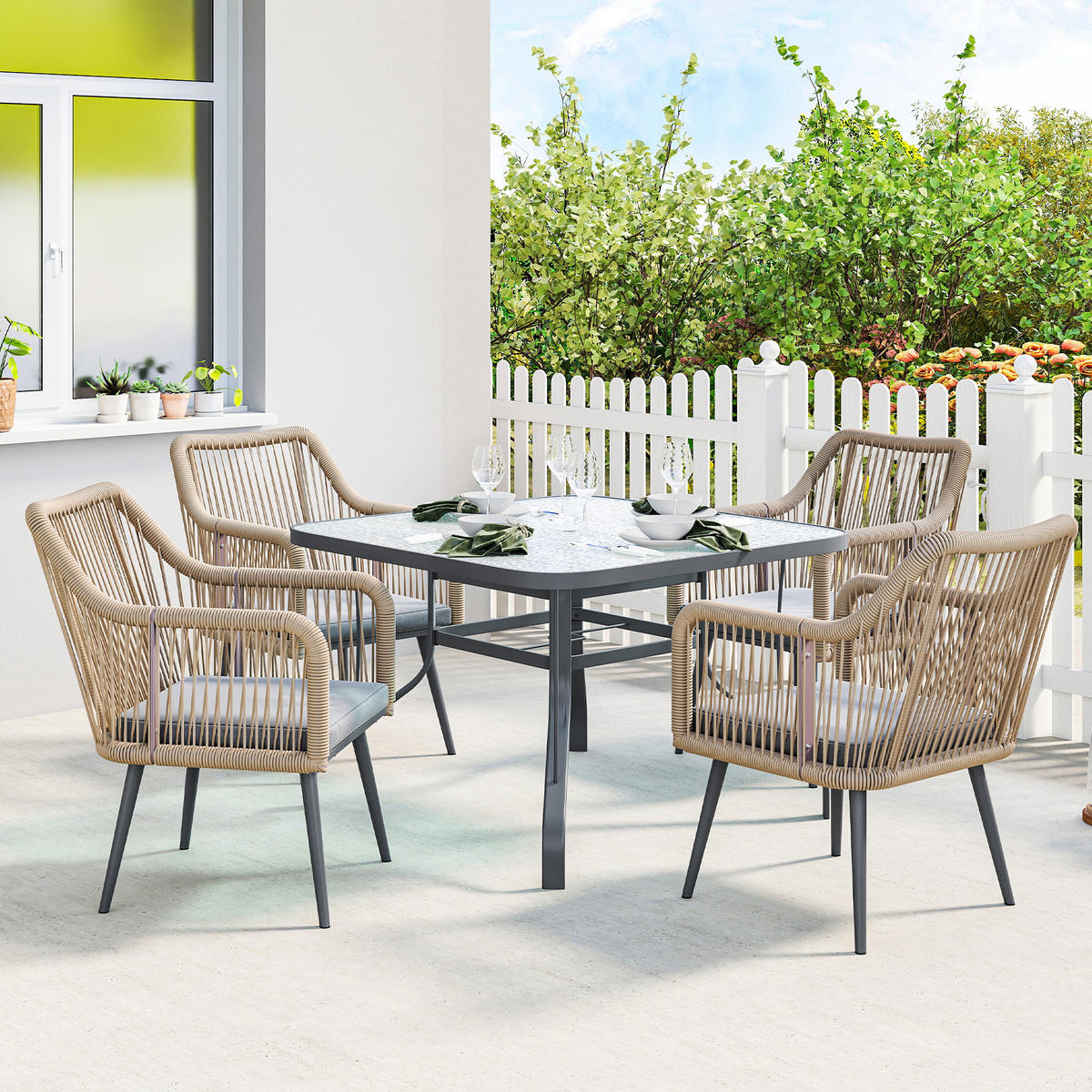 GARTENSTUHL 2er Set wetterfest Gartenstühle mit Armlehne Sitzkissen Metallrahmen bis 120 kg belastbar Hellgrau - Hellgrau, Metall (65/80/54cm)