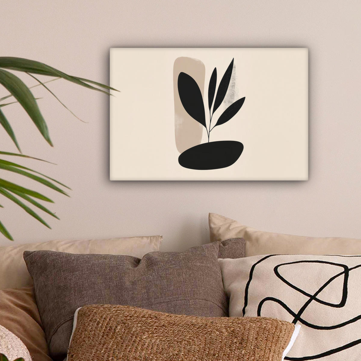 LEINWANDBILD Pflanze - Beige - Japanisch 30x20 cm - Schwarz, Textil (30/20cm) - MuchoWow