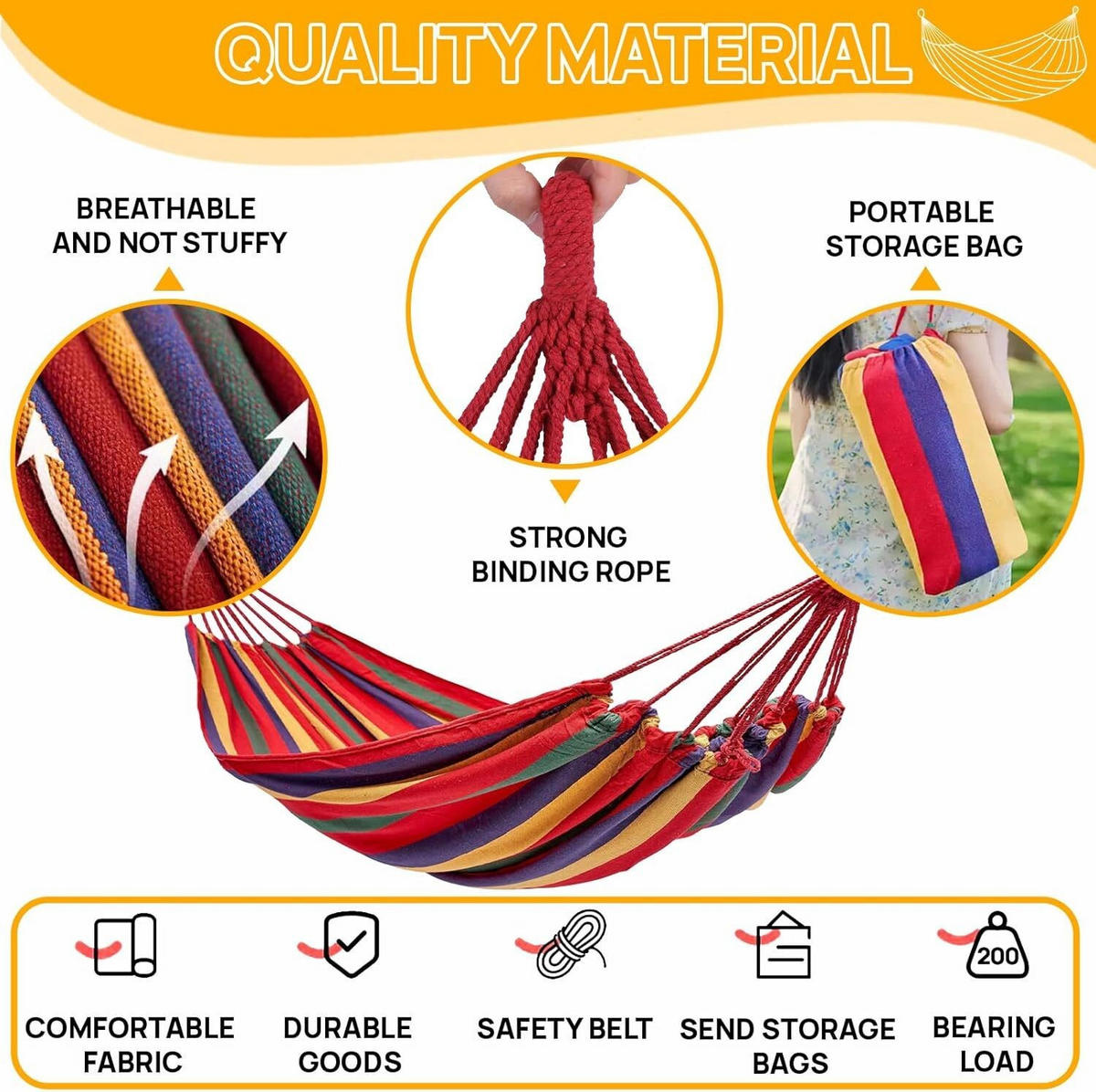 HÄNGEMATTE Outdoor, Camping, 200 kg, Mit Gurt & Tasche, Coloré - Grün, Textil (190/1/80cm) - Authentics