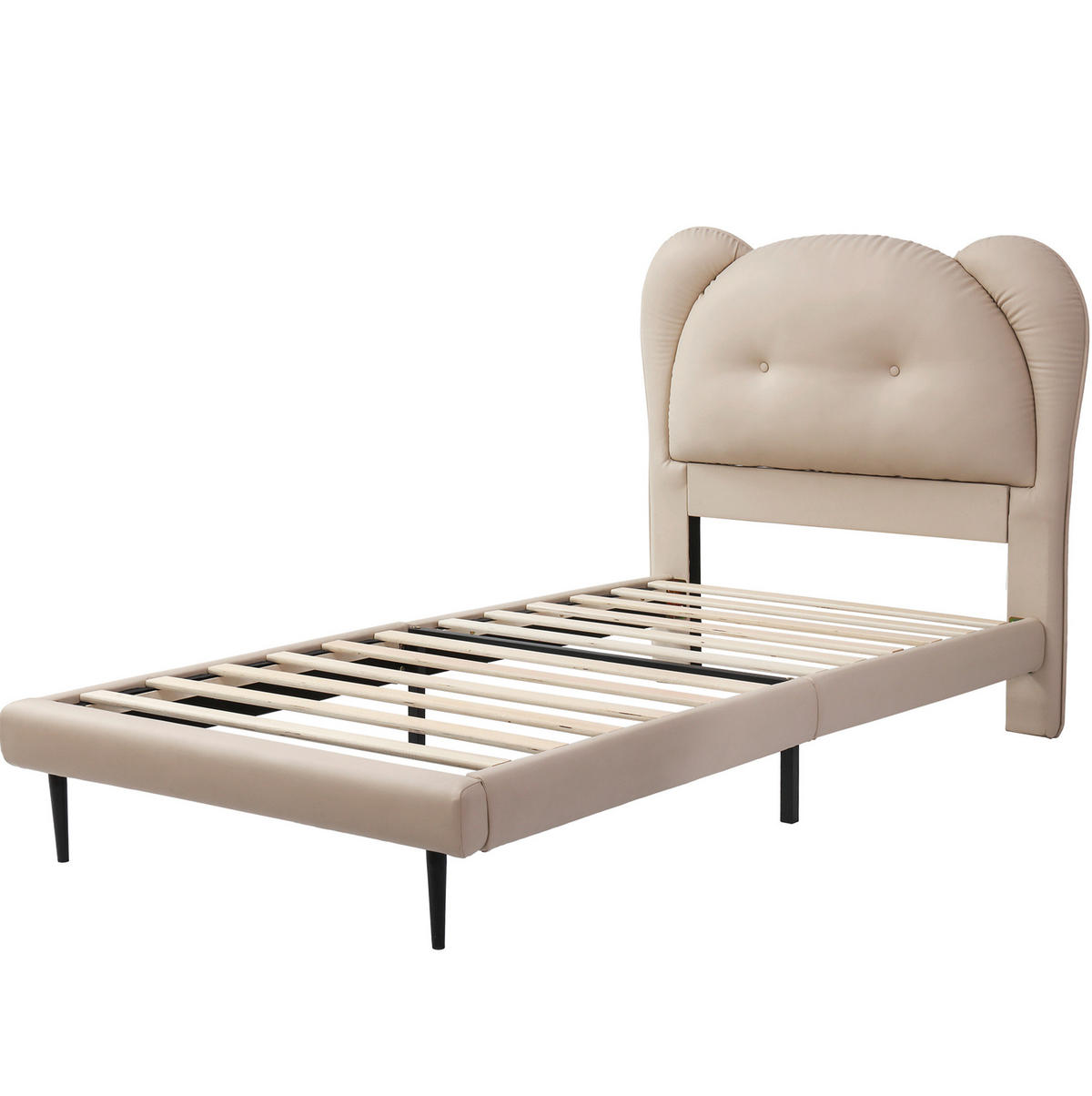 KINDERBETT 90/200 cm mit tierförmigem Kopfteil, stabilem Lattenrost und Eisenrahmen, PU, Beige - Beige, Kunststoff (90/200cm) - Redom