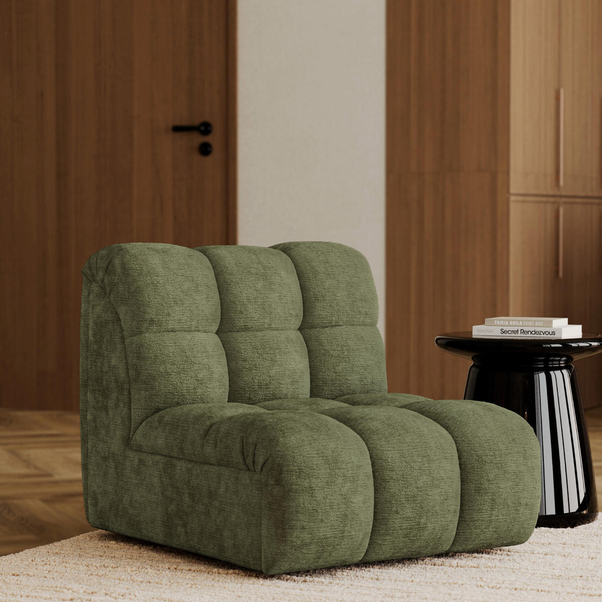 MODULARER Drehsessel SEVEN Geprägter Samt Vintage-Grün 81cm - Dunkelgrün/Grün, Textil (81/77/98cm) - Premium Interiors