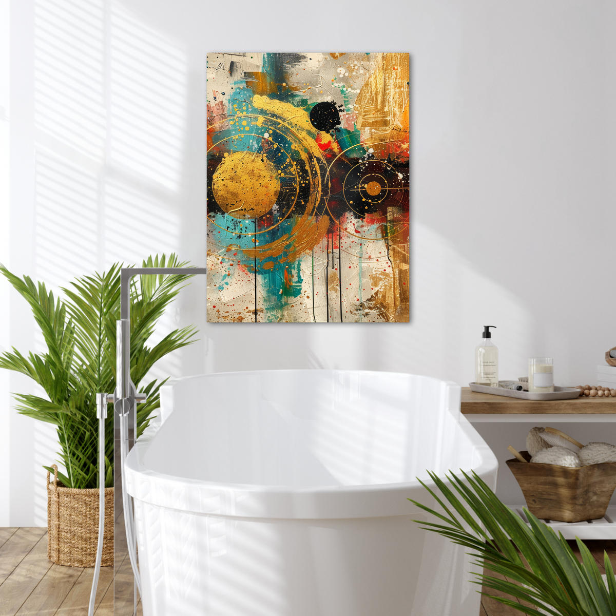 OBRAZ NA PLÁTNE Abstraktné - umenie - zlaté - moderné 50x70 cm - viacfarebná, textil (50/70cm) - MuchoWow