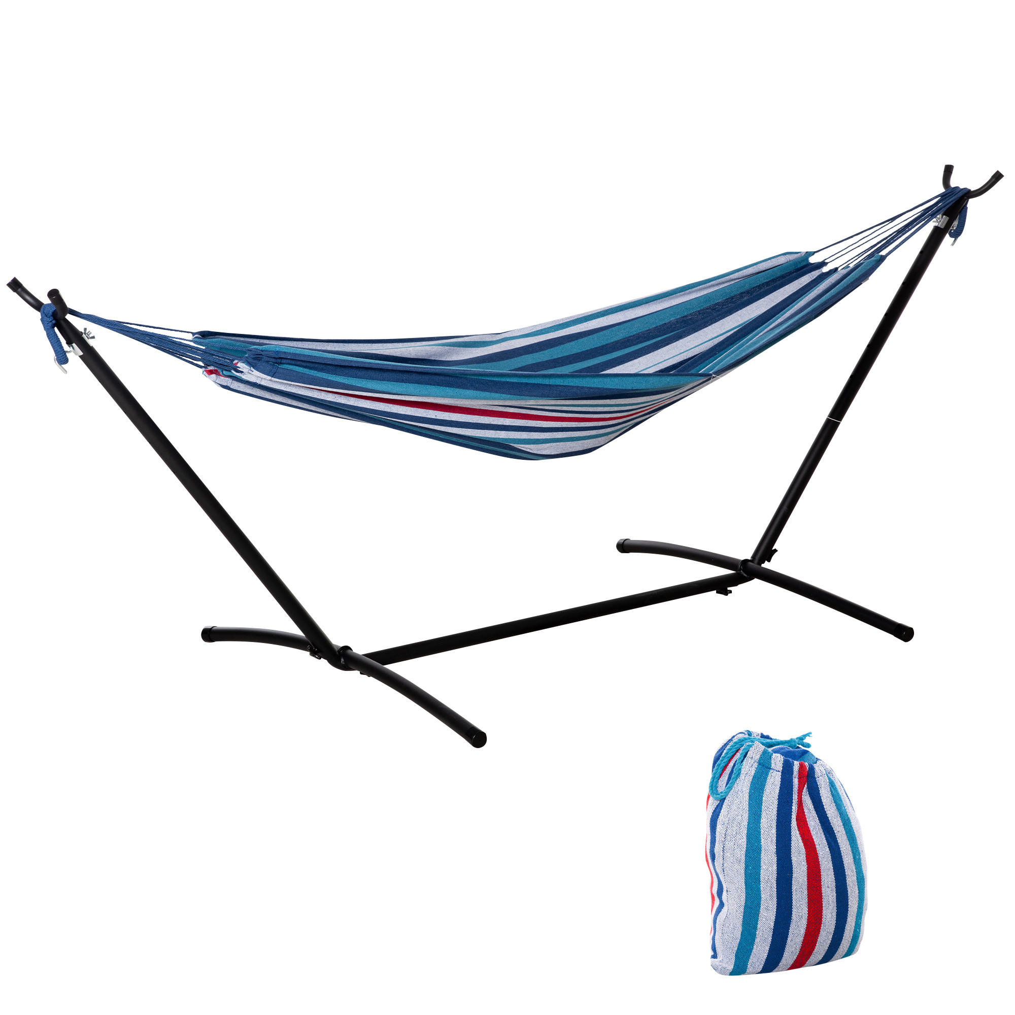 HÄNGEMATTE mit Gestell DE-13571 höhenverstellbar Blau-Weiß - Blau, Textil (117/105/298cm) - ComfortXL