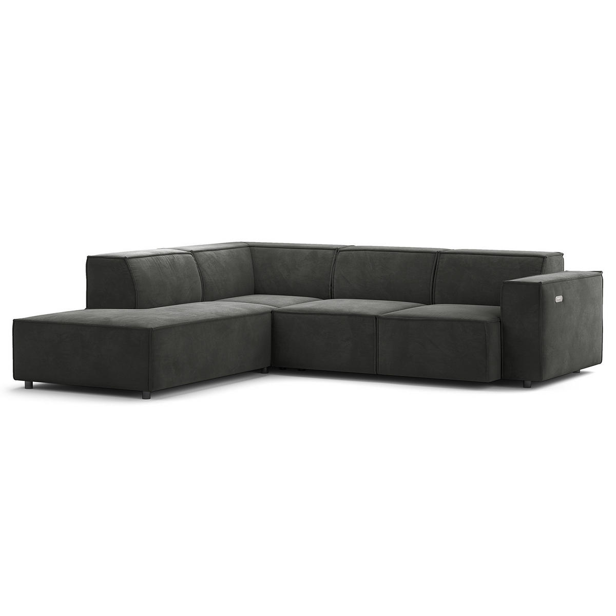 ECKSOFA mit Ottomane - Schwarz/Grau, Kunststoff/Textil (260/234cm) - home24