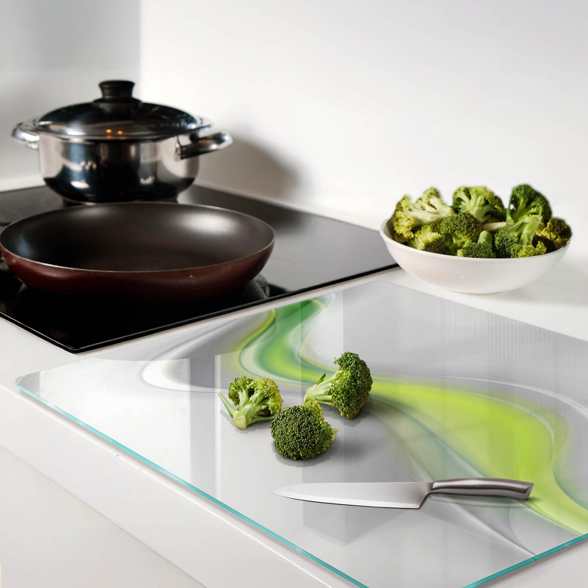 GLASPLATTE 60x52 cm Wellenabstraktion - Grün, Glas (60/0.4/52cm) - TULUP
