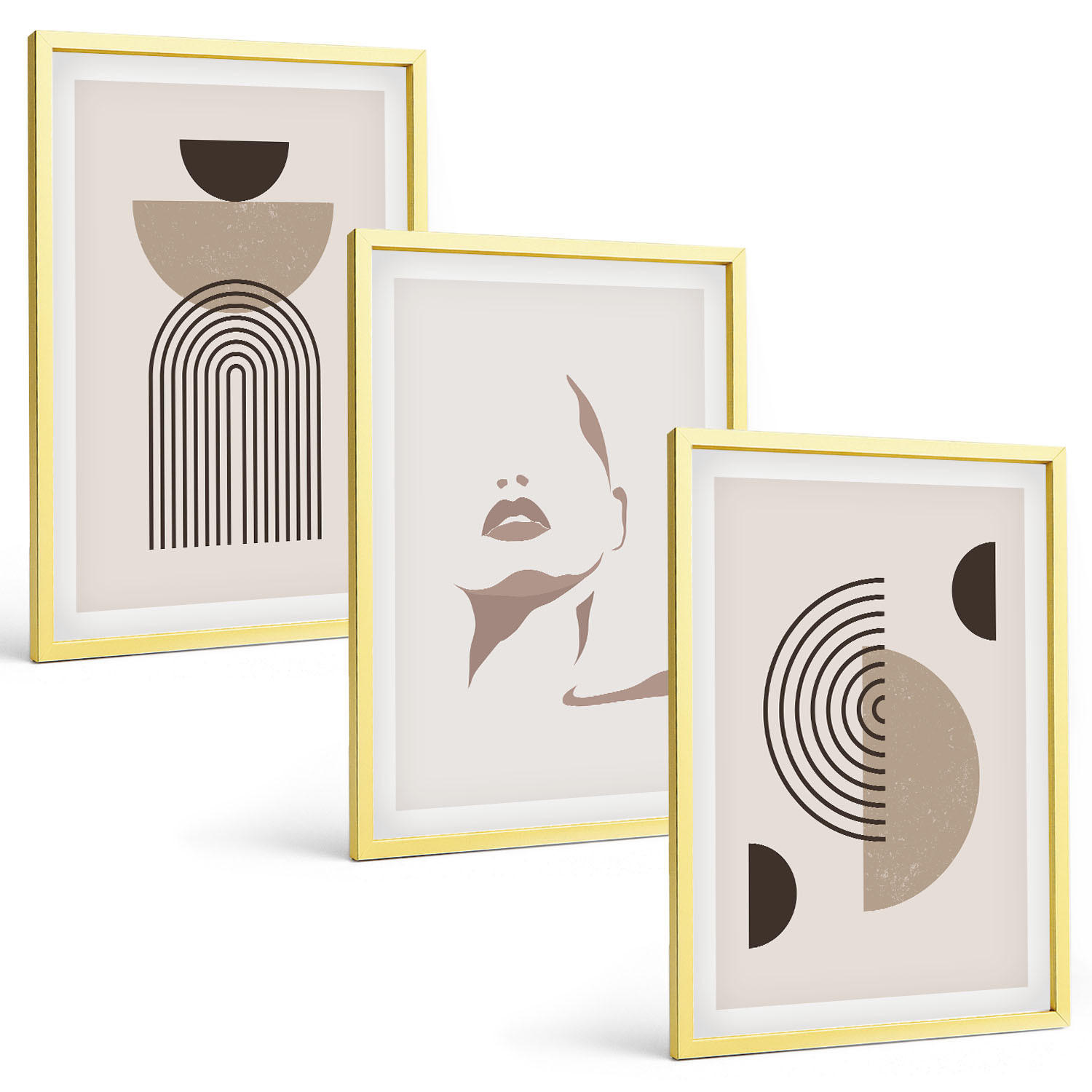 BILDER SET 3er Set - 40x60 cm Goldrahmen - Abstrakte Formen und Gesicht - Goldfarben, Kunststoff (40/60cm) - TULUP