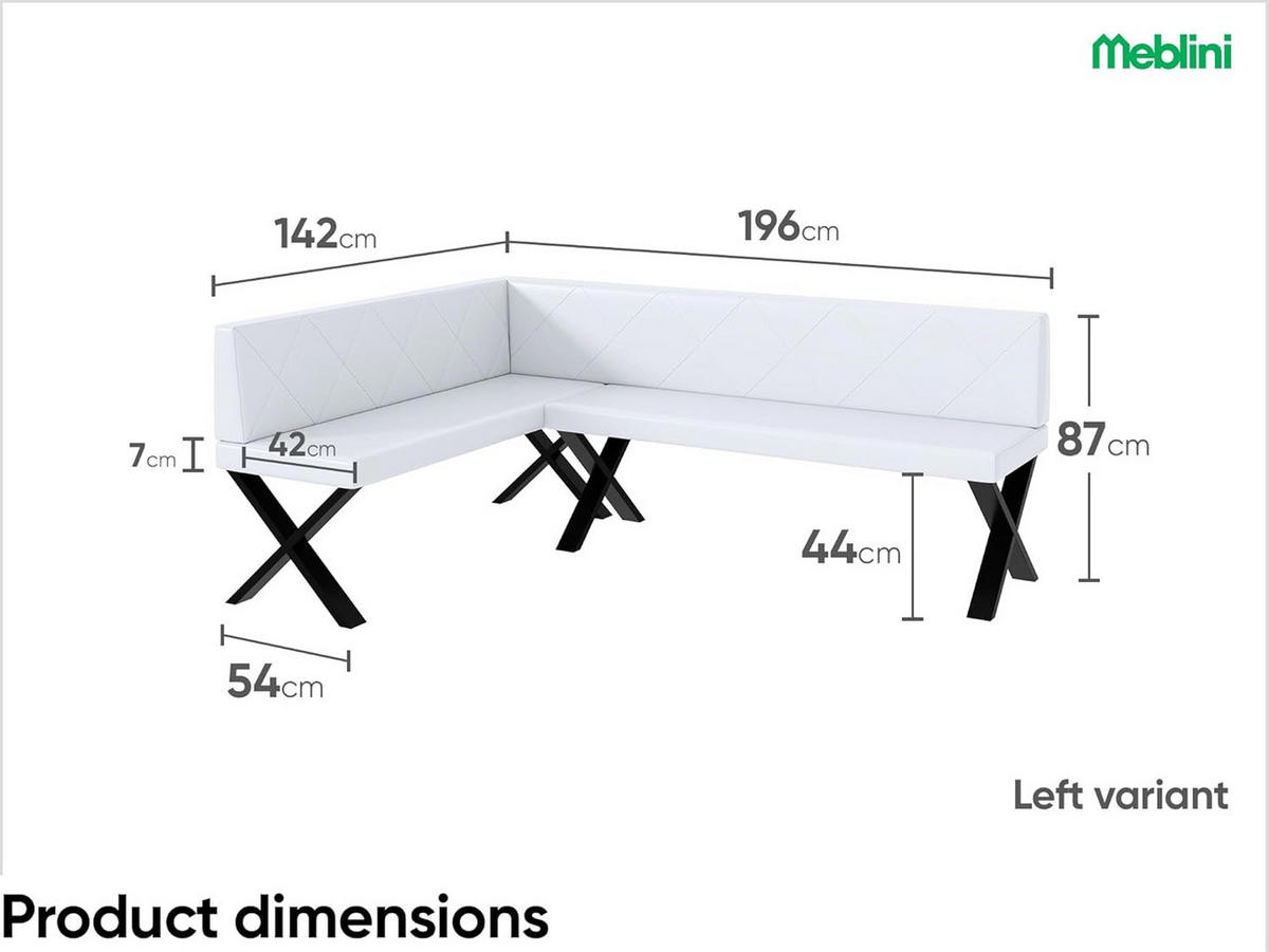 ECKBANK ERIC_X - Weiß, Leder (142/196cm) - Meblini
