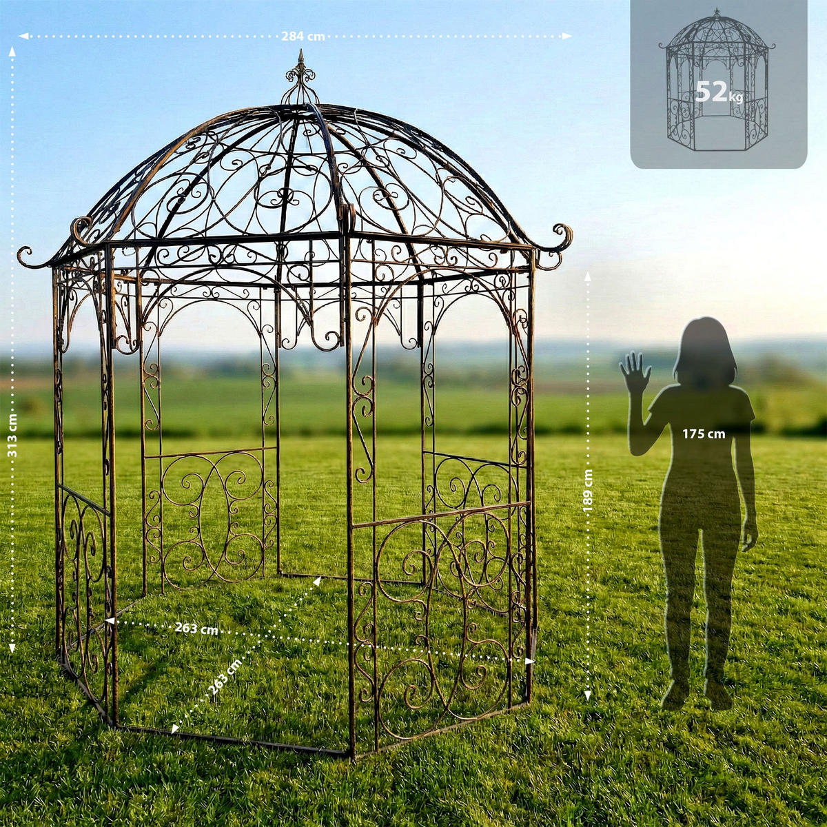 PAVILLON Liv Antik 284x263x313cm Metall Bronze Gartenpavillon - Bronzefarben, Metall (284/313/263cm) - DELUKE